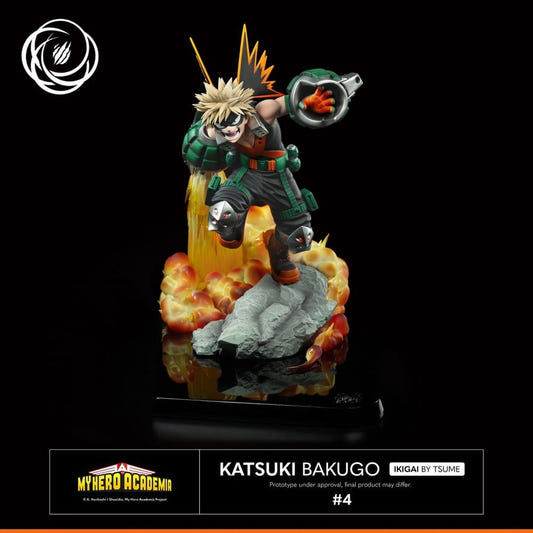 Tsume IKIGAI 1/6 Katsuki Bakugo statue from My Hero Academia rising on an orange explosion