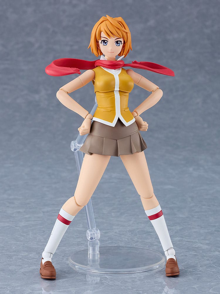 Mai Tokiha PLAMATEA model kit front view with red scarf, without element rings
