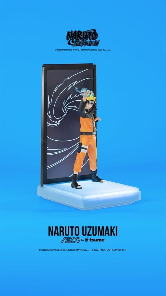 Angled view of the Tsume NEON Naruto Uzumaki figure holding a Rasengan