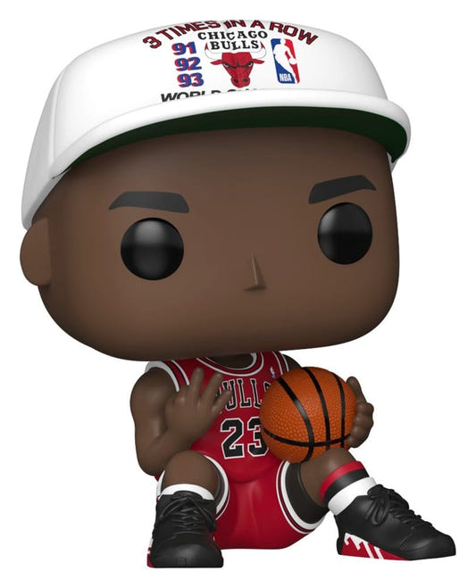 Funko POP! Michael Jordan in Chicago Bulls kit and 3 Times in a Row cap, holding a basketball