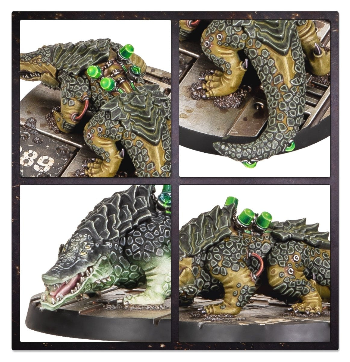 Close-up panels of the painted green Sumpkrocs from several angles