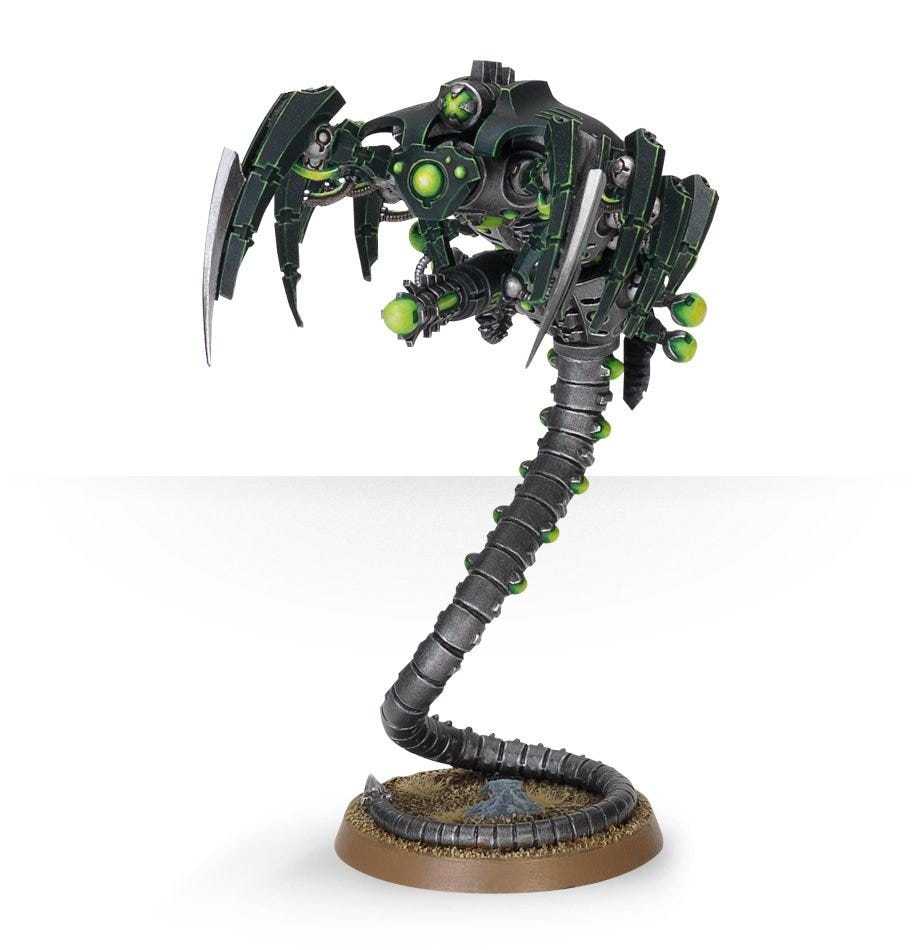 Painted Necrons Canoptek Wraith rearing up on its serpentine tail, side view