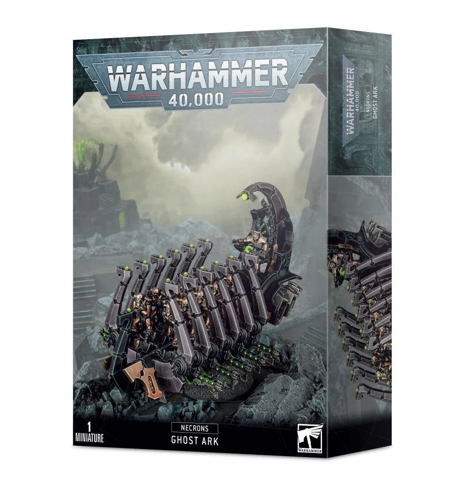 Games Workshop Necrons Ghost Ark box front showing the painted vehicle