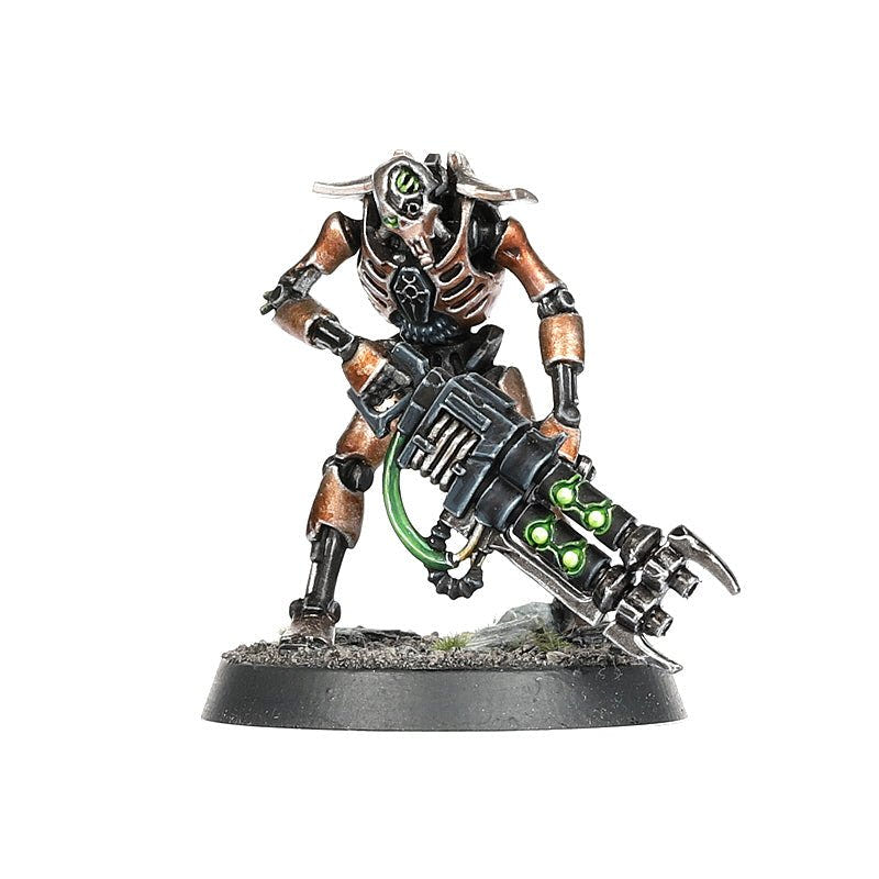 Painted Necron Warrior holding a gauss reaper, front view