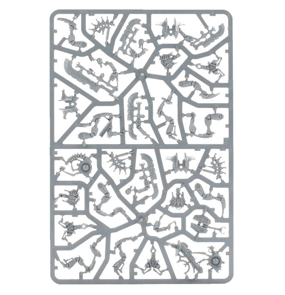 Necrons Skorpekh Destroyers unpainted plastic sprue, second view of the same frame