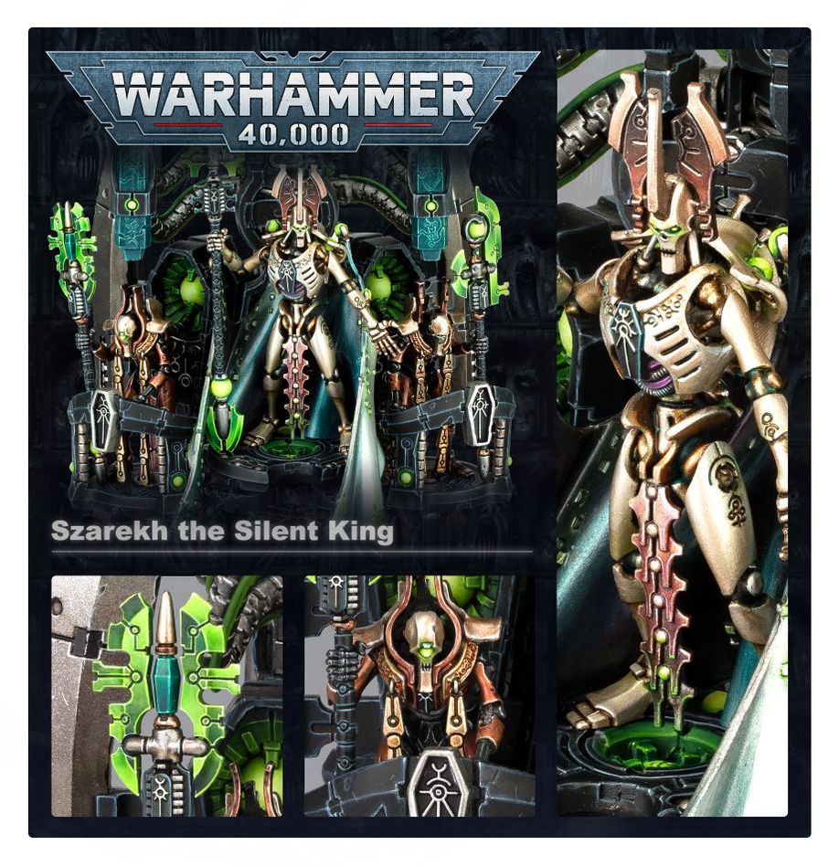 Szarekh the Silent King close-up panel of the bronze Necron king, Triarchal Menhirs and dais detail
