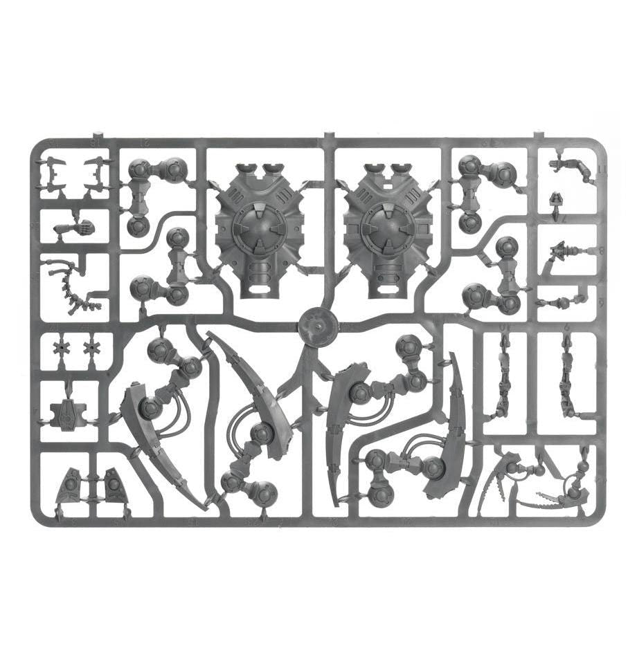 Necrons Triarch Stalker unpainted plastic sprue with the body and limb parts, frame 2 of 3