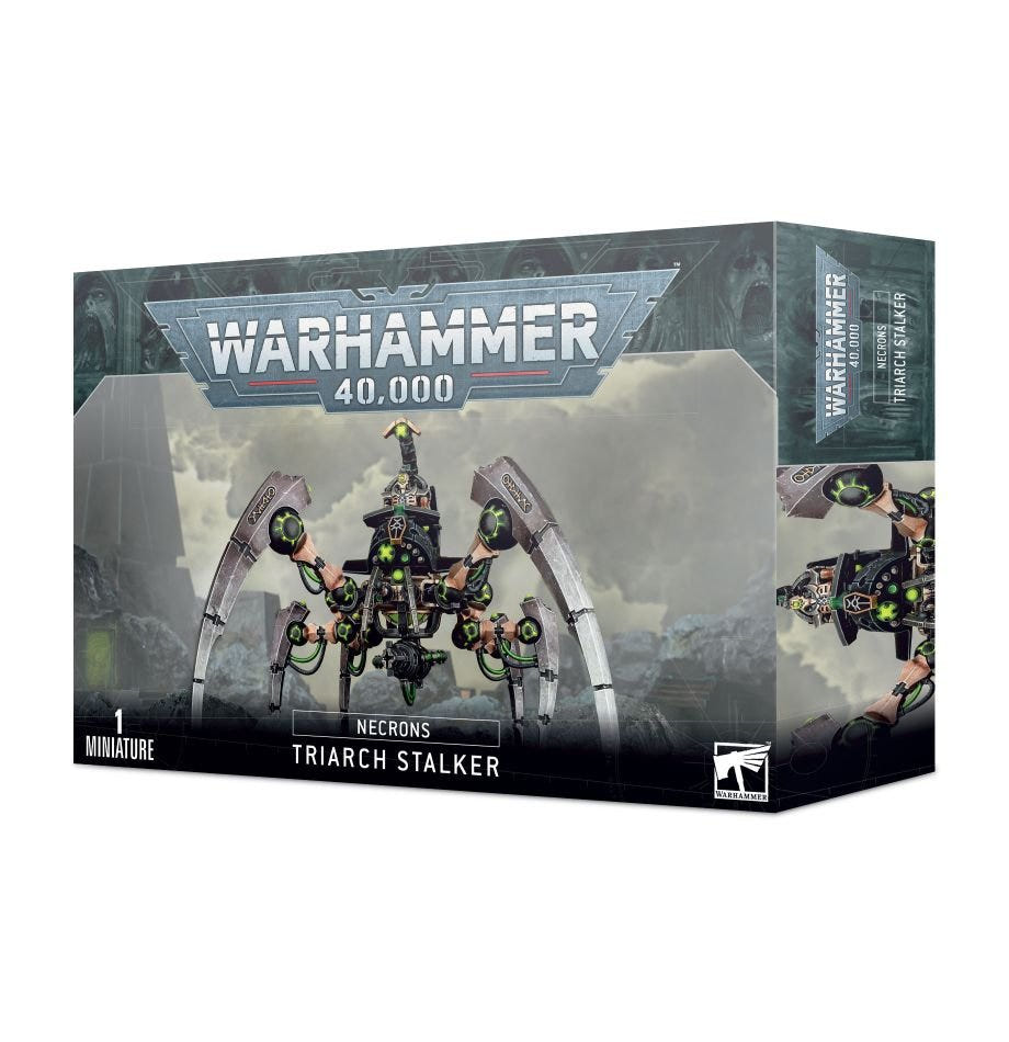 Angled view of the Necrons Triarch Stalker box from Games Workshop's Warhammer 40,000 range