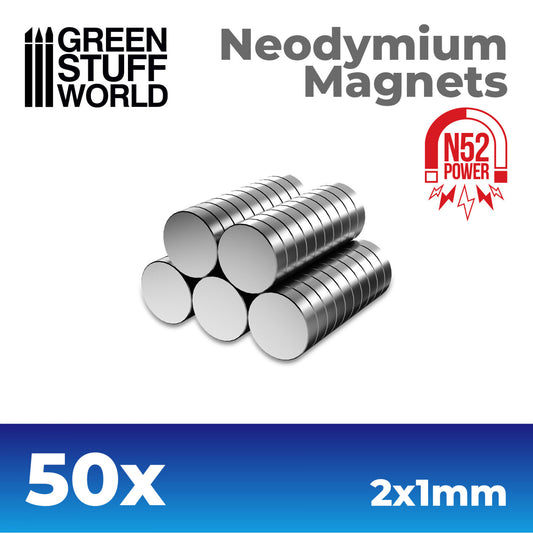 Neodymium Magnets 2x1mm - 50 units (N52) - Loaded Dice