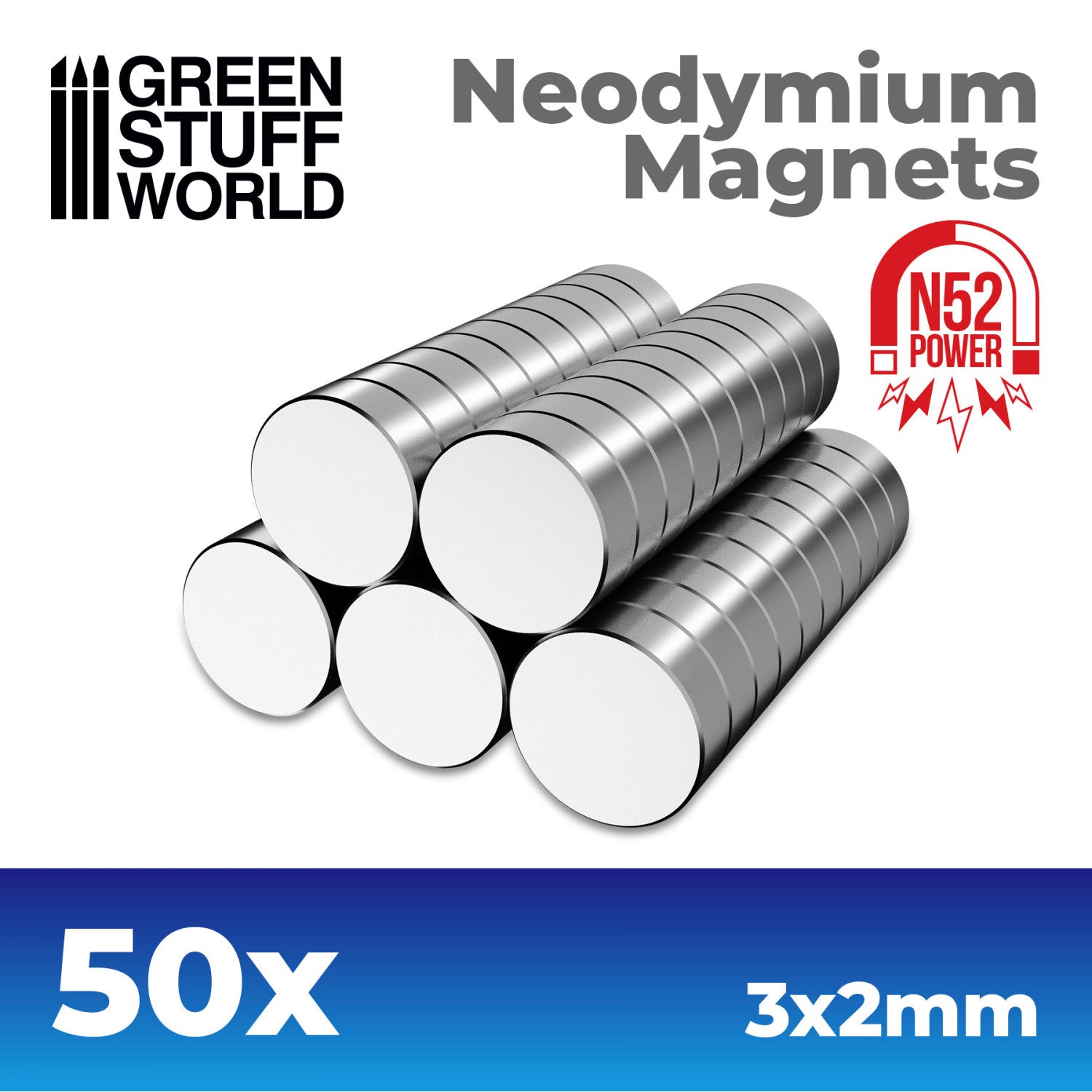 Green Stuff World - Neodymium Magnets 3x2mm - 50 units  (N52) - Loaded Dice