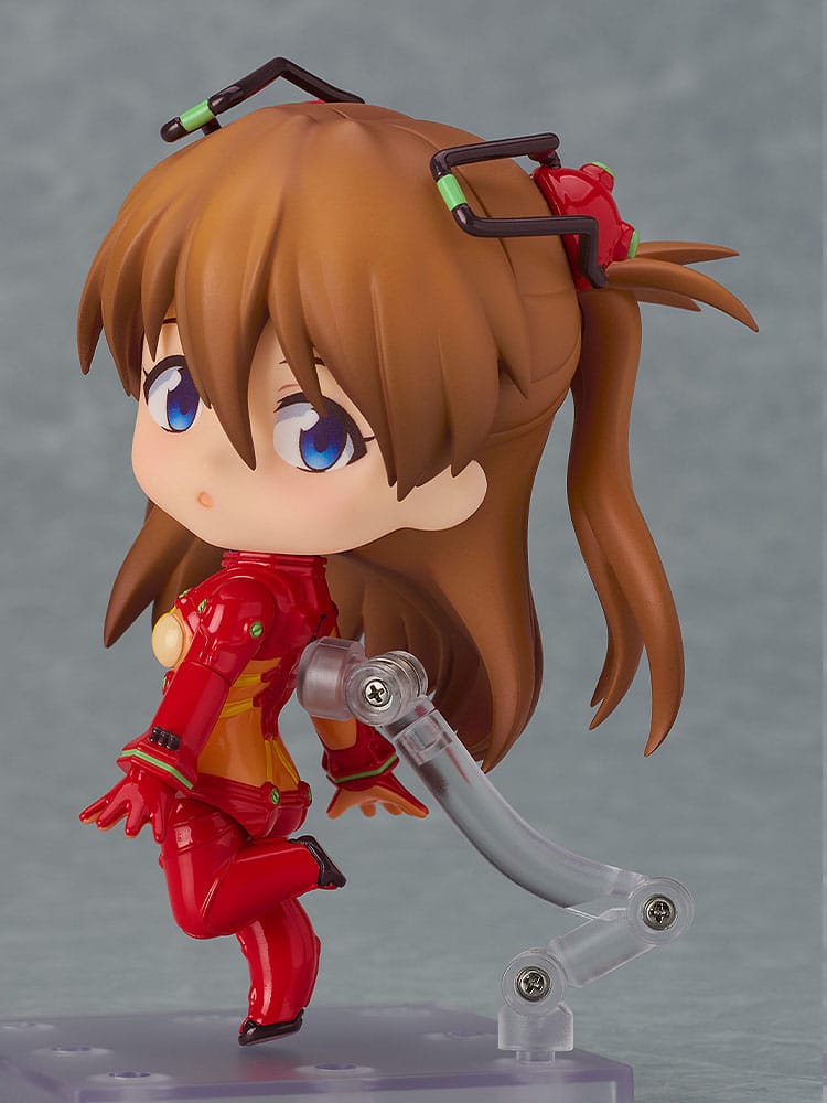 Asuka Test Suit Nendoroid posed mid-step on the stand, side angle