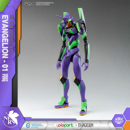 Yolopark AMK Series Evangelion Unit-01 model kit built and standing, front view