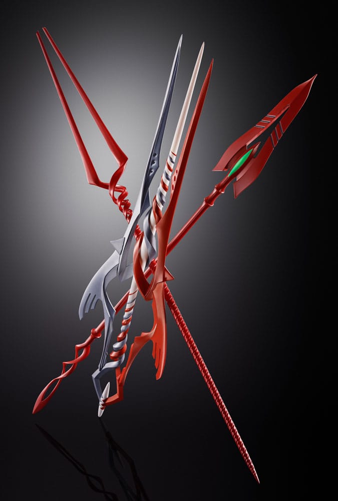 Evangelion Metal Build 3 Spears Set by Bandai Tamashii Nations, all three red and silver spears crossed