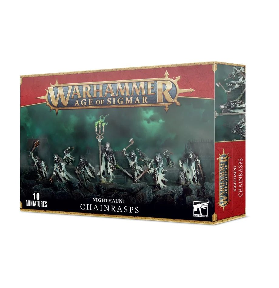 Games Workshop Age of Sigmar Nighthaunt Chainrasps box front showing ten spectral warriors