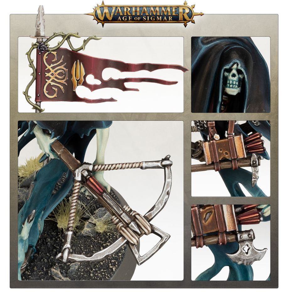 Craventhrone Guard showcase panel with painted close-ups of the banner, hooded skull and crossbow