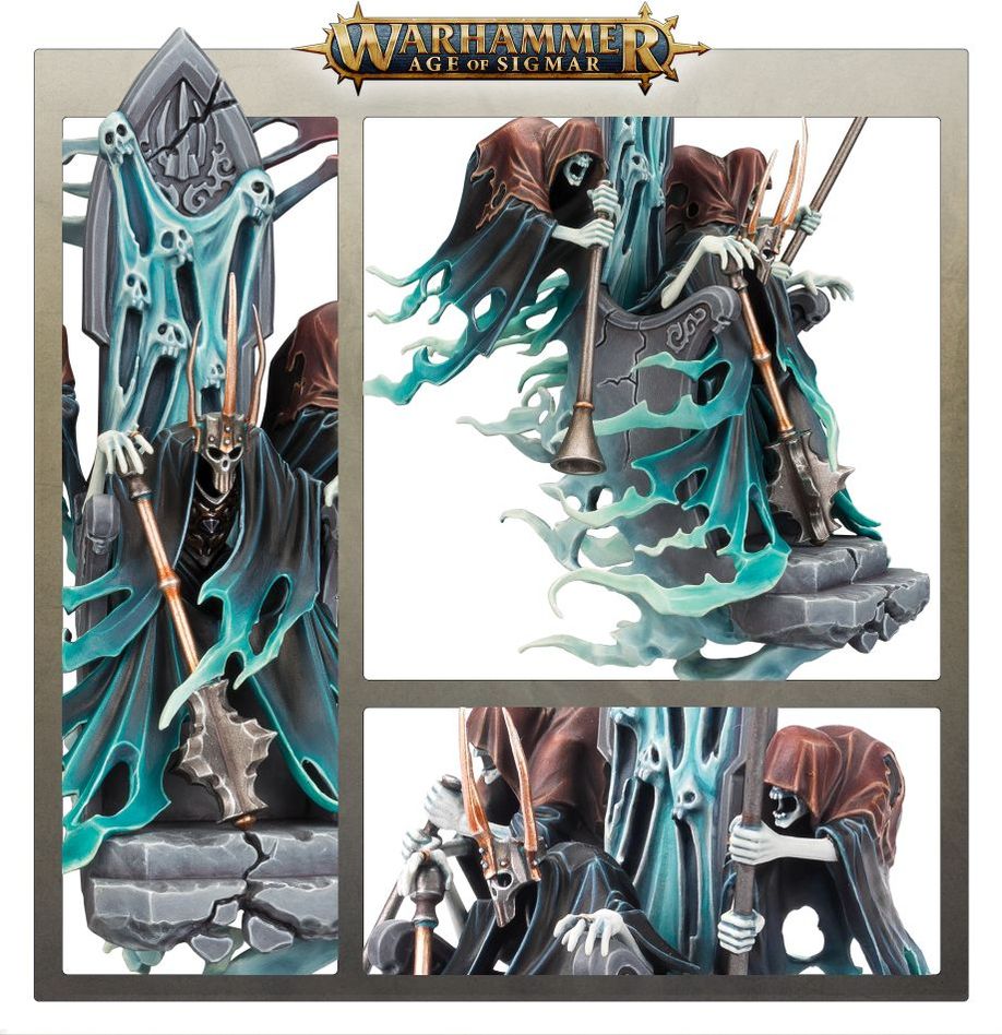 Kurdoss Valentian showcase with close-ups of the crowned king, sceptre and hooded Wraith Heralds
