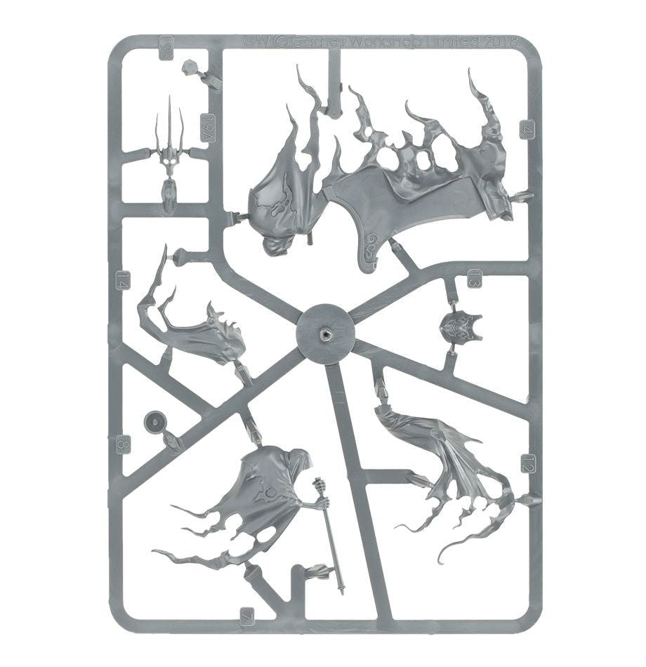 Nighthaunt Kurdoss Valentian unpainted plastic sprue with ghostly robes, frame 2 of 3