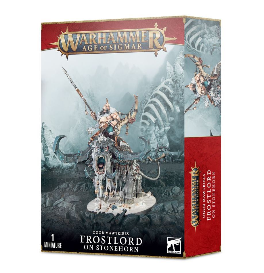 Warhammer Age of Sigmar Ogor Mawtribes Frostlord on Stonehorn box, front view