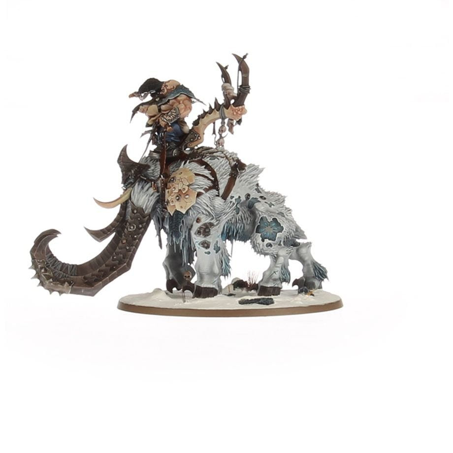 Painted Ogor Mawtribes Thundertusk build with antlered rider, rear three-quarter view