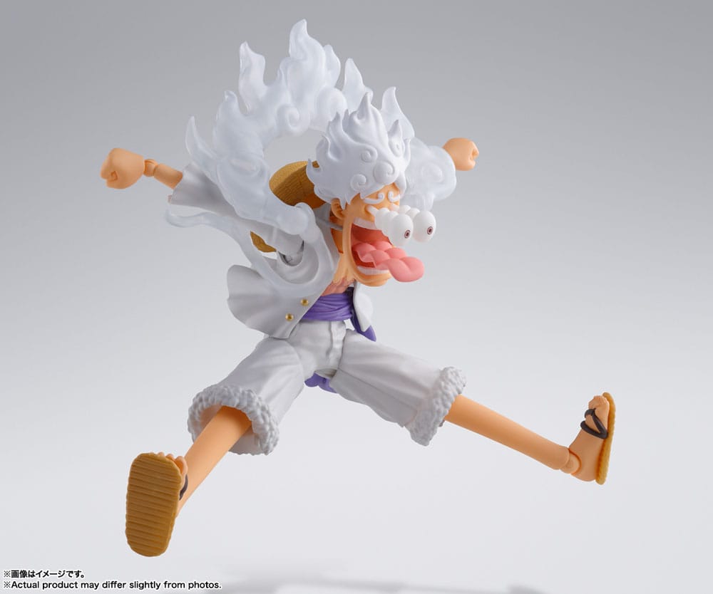 One Piece S.H.Figuarts Monkey D. Luffy Gear 5 figure, comical bulging-eye face, running pose