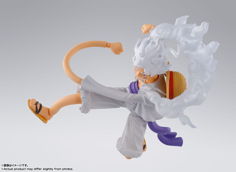One Piece S.H.Figuarts Monkey D. Luffy Gear 5 figure, stretching arm pose