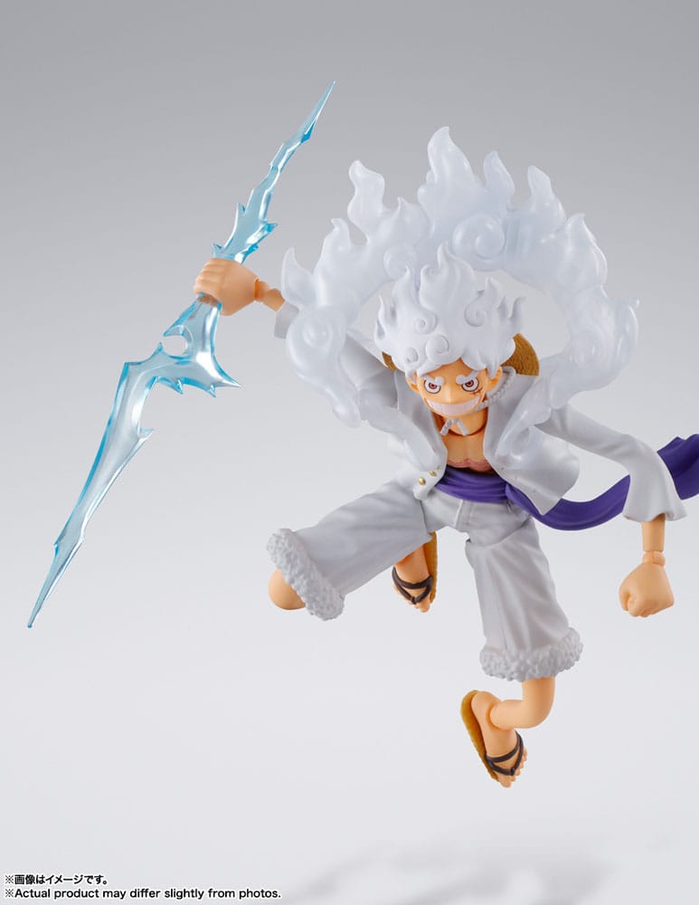 One Piece S.H.Figuarts Monkey D. Luffy Gear 5 figure, wielding a blue lightning effect