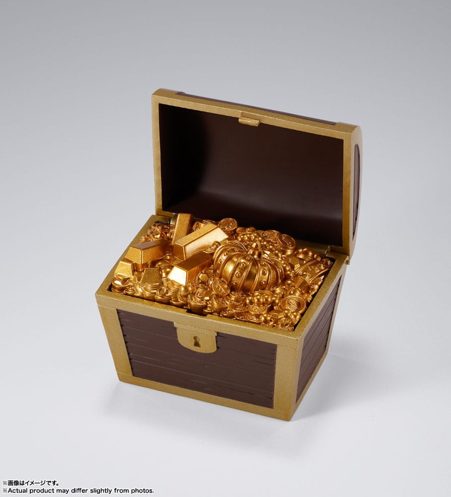 One Piece S.H.Figuarts Nami Romance Dawn figure, treasure chest accessory open with gold