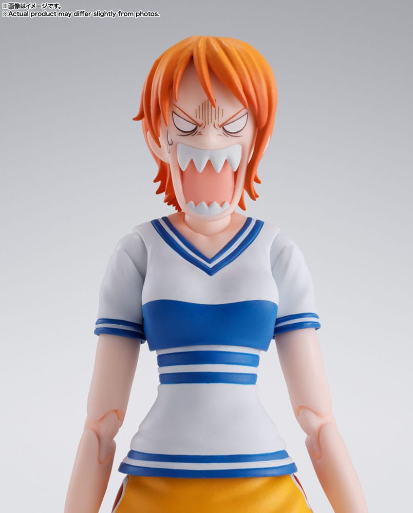 One Piece S.H.Figuarts Nami Romance Dawn figure, close-up of comical angry face