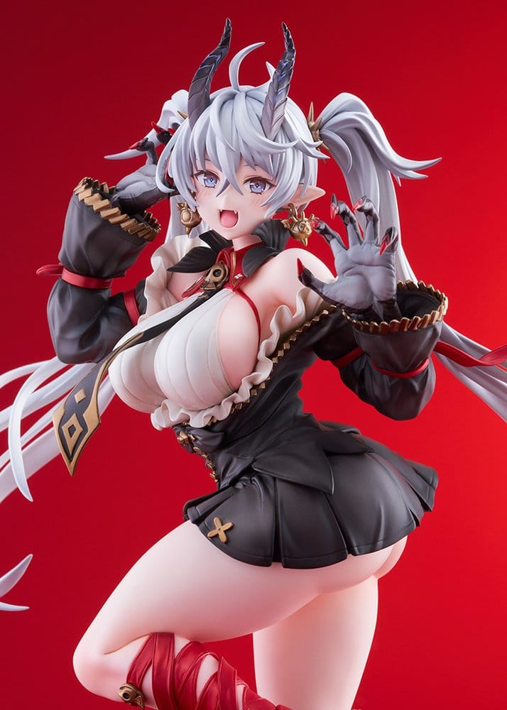 Upper-body view of the Vell 1/7 figure in black outfit with red accents, red background