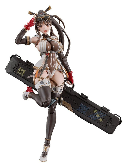 Max Factory Plamatea MX-chan plastic model kit, built, saluting with her railgun case