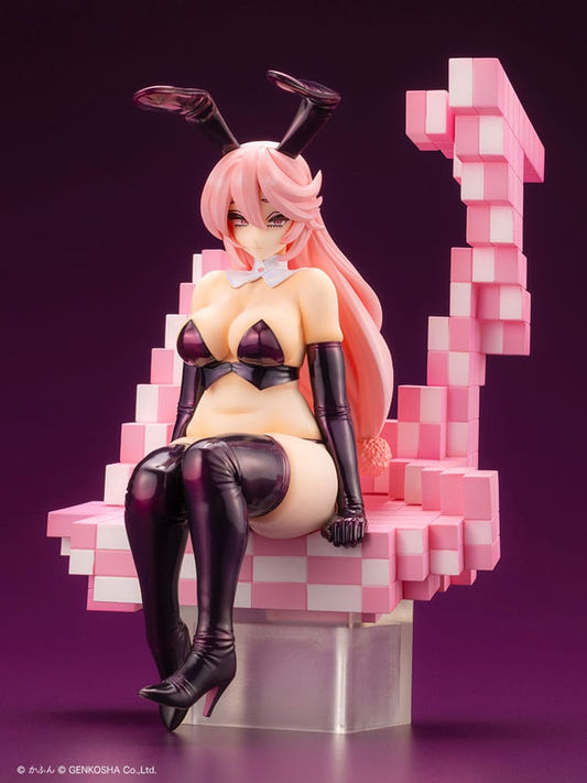 Kotobukiya Trick Bunnies Sitting Bunny 1/7 statue by Kafun seated on a pink pixel-block base