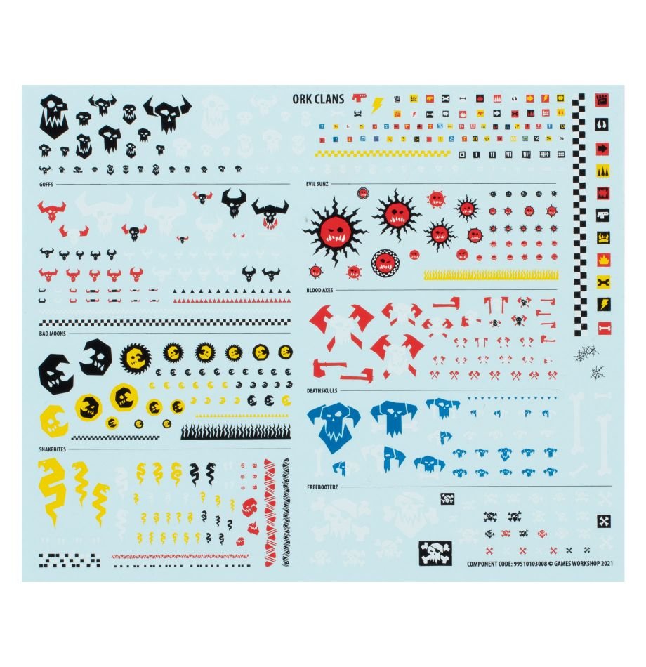 Ork clans transfer sheet with glyphs and markings included with Beast Snagga Boyz