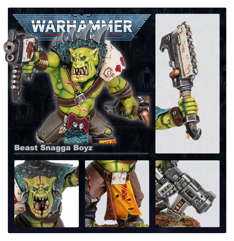 Beast Snagga Boyz painted Ork with choppa and slugga plus detail close-ups