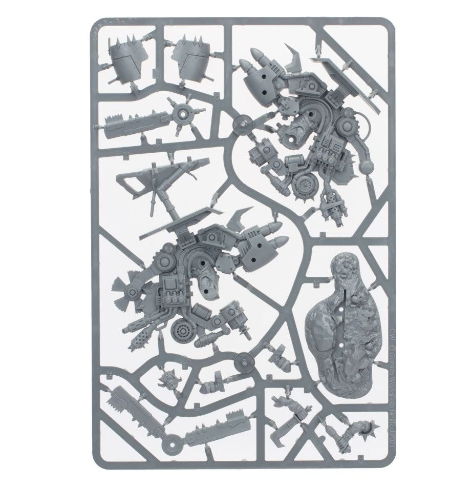 Orks Deffkoptas unpainted plastic sprue, frame 1 of 2