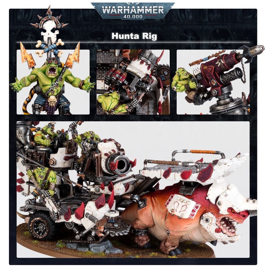 Hunta Rig showcase panel with close-ups of the Wurrboy, crew and squig