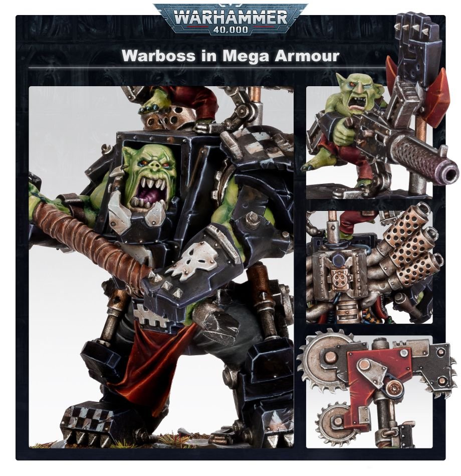 Orks: Ork Warboss in Mega Armour model detail - Loaded Dice