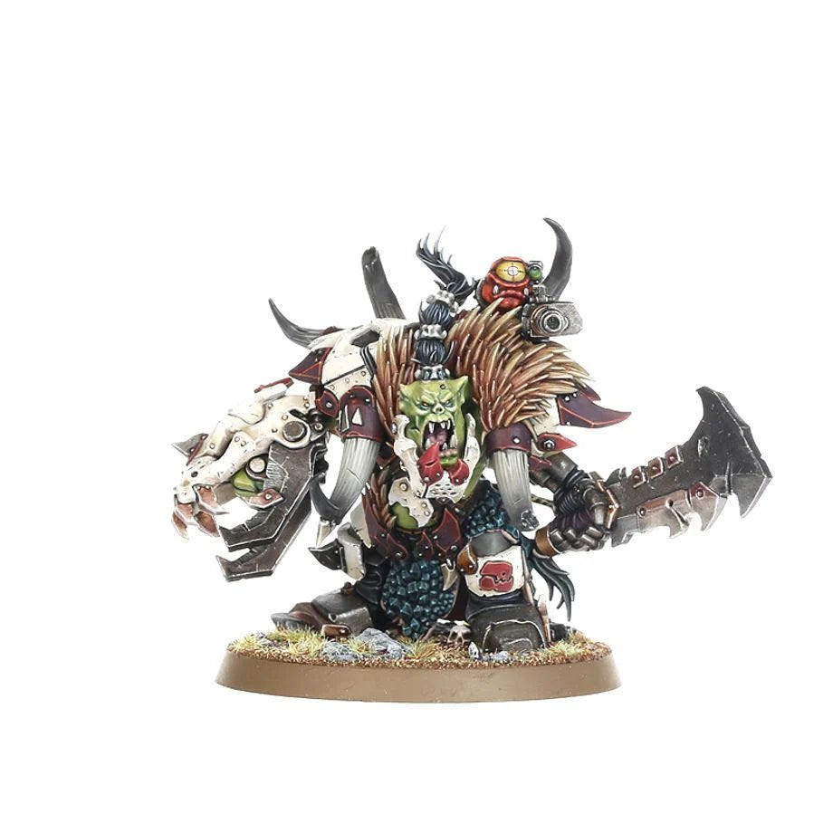 Painted Ork Beastboss in fur and bone armour with a huge cleaver, Orks Combat Patrol
