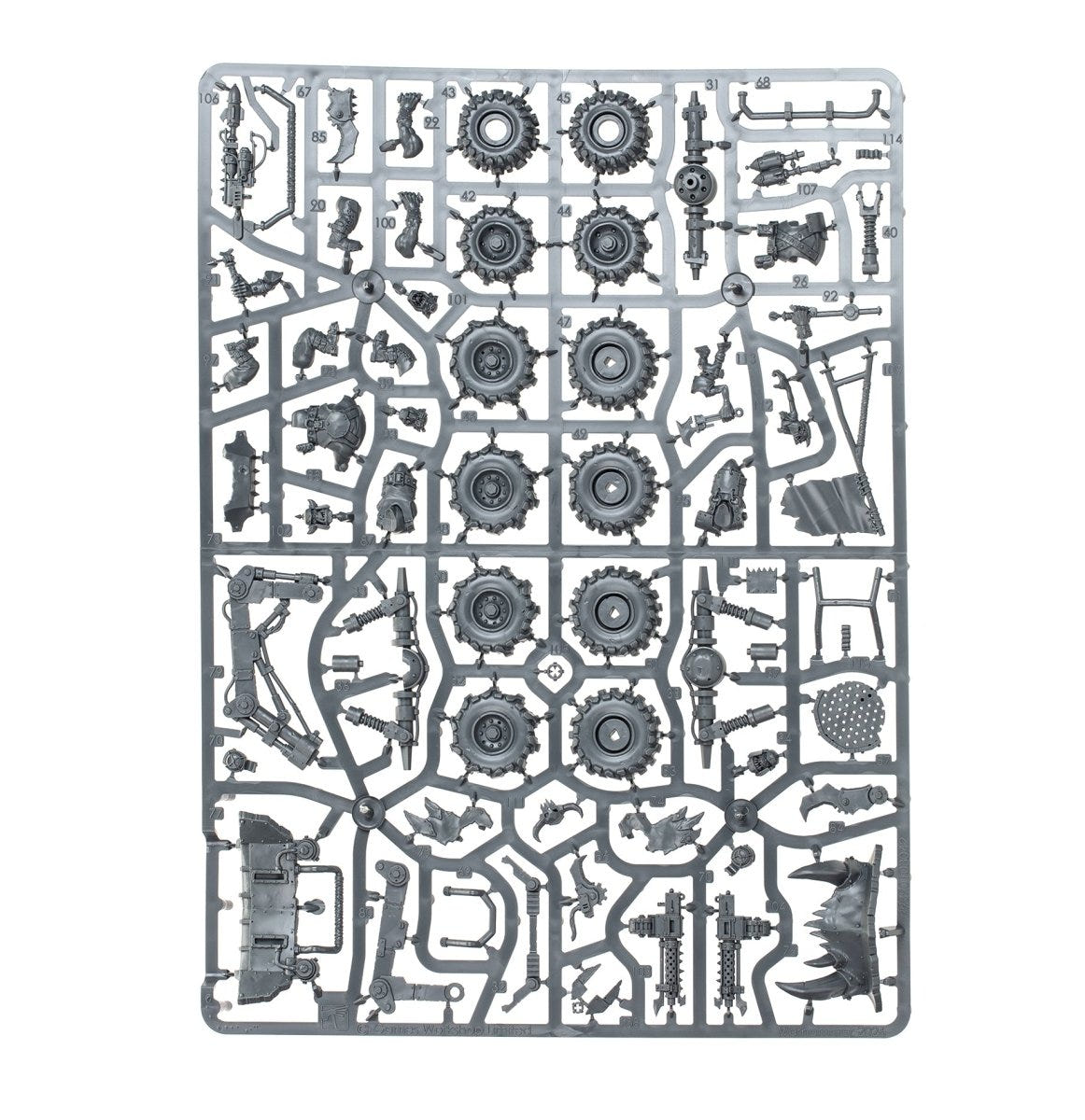 Ork Trukk plastic sprue, frame 2 with wheels