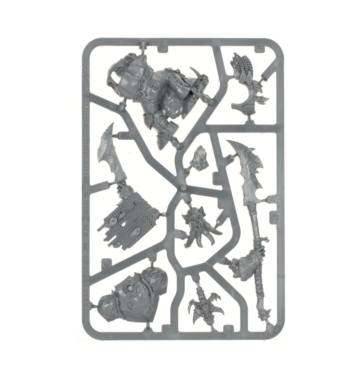 Orruk Warclans Ardboy Big Boss unpainted grey plastic sprue, frame 1 of 1