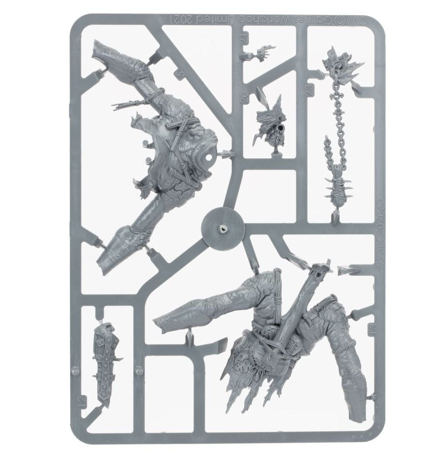 Breaka-Boss on Mirebrute Troggoth unpainted plastic sprue, frame 3 of 3