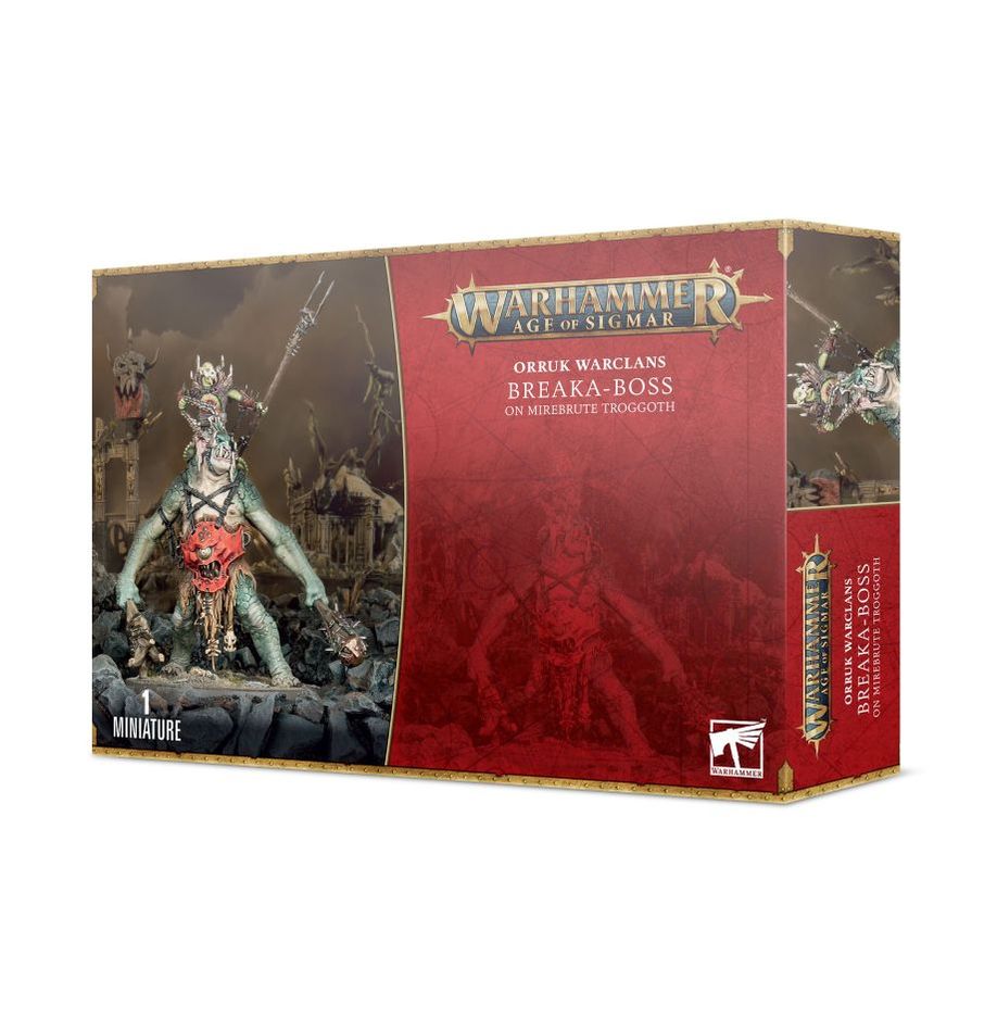 Warhammer Age of Sigmar Orruk Warclans Breaka-Boss on Mirebrute Troggoth box front