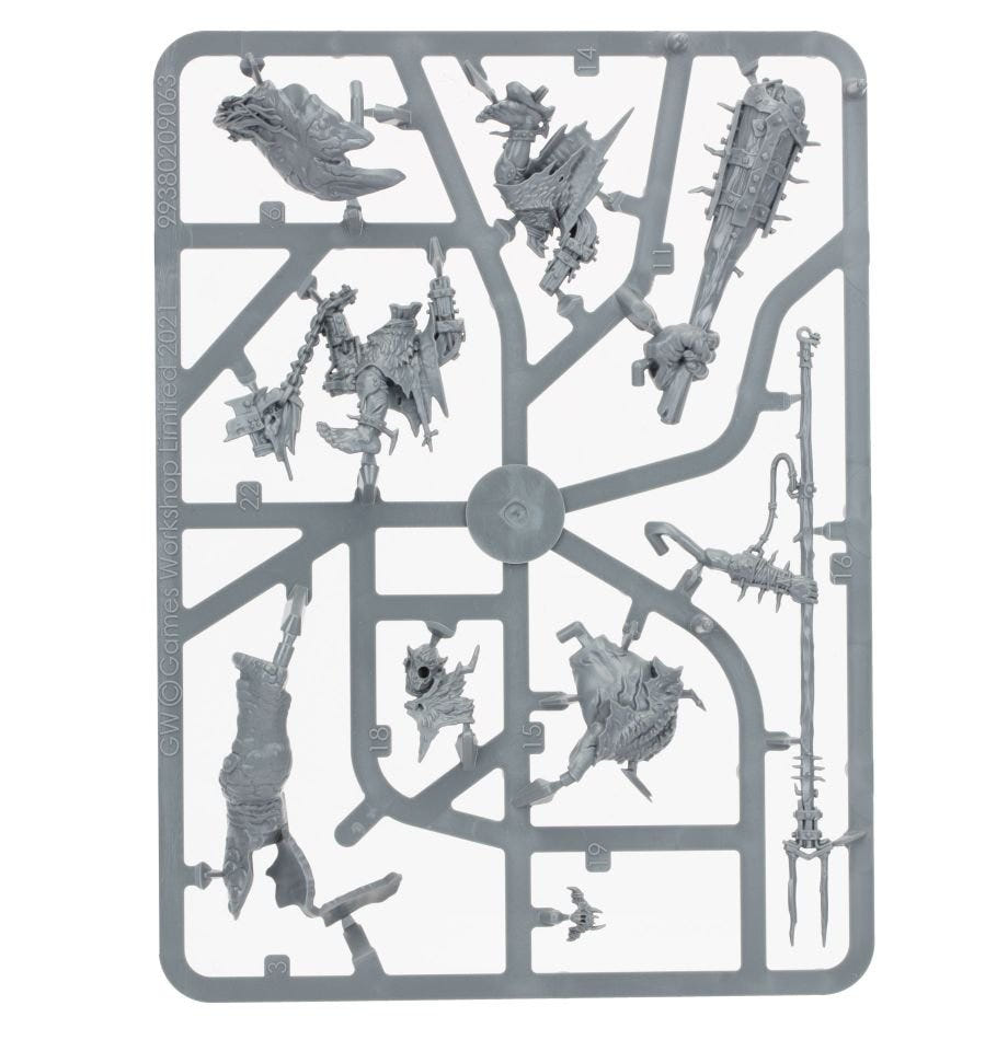 Breaka-Boss on Mirebrute Troggoth unpainted plastic sprue, frame 2 of 3