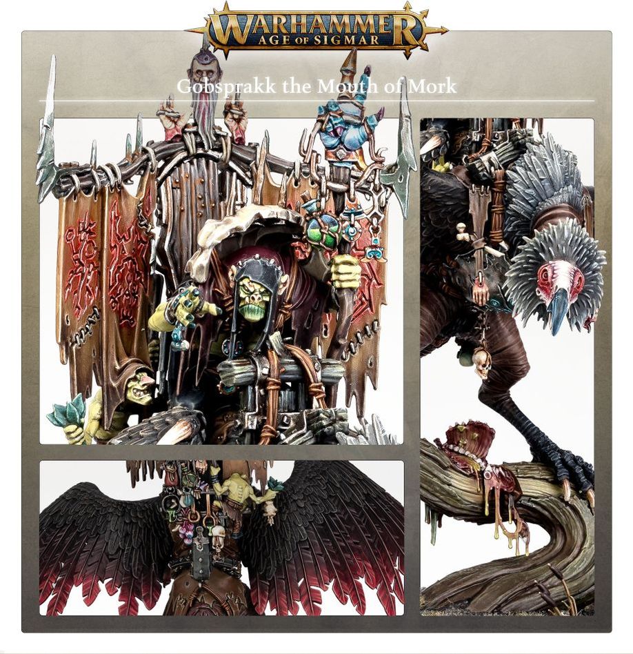 Gobsprakk detail panel: the shaman with his banners and staff, vulture head and dark red wings