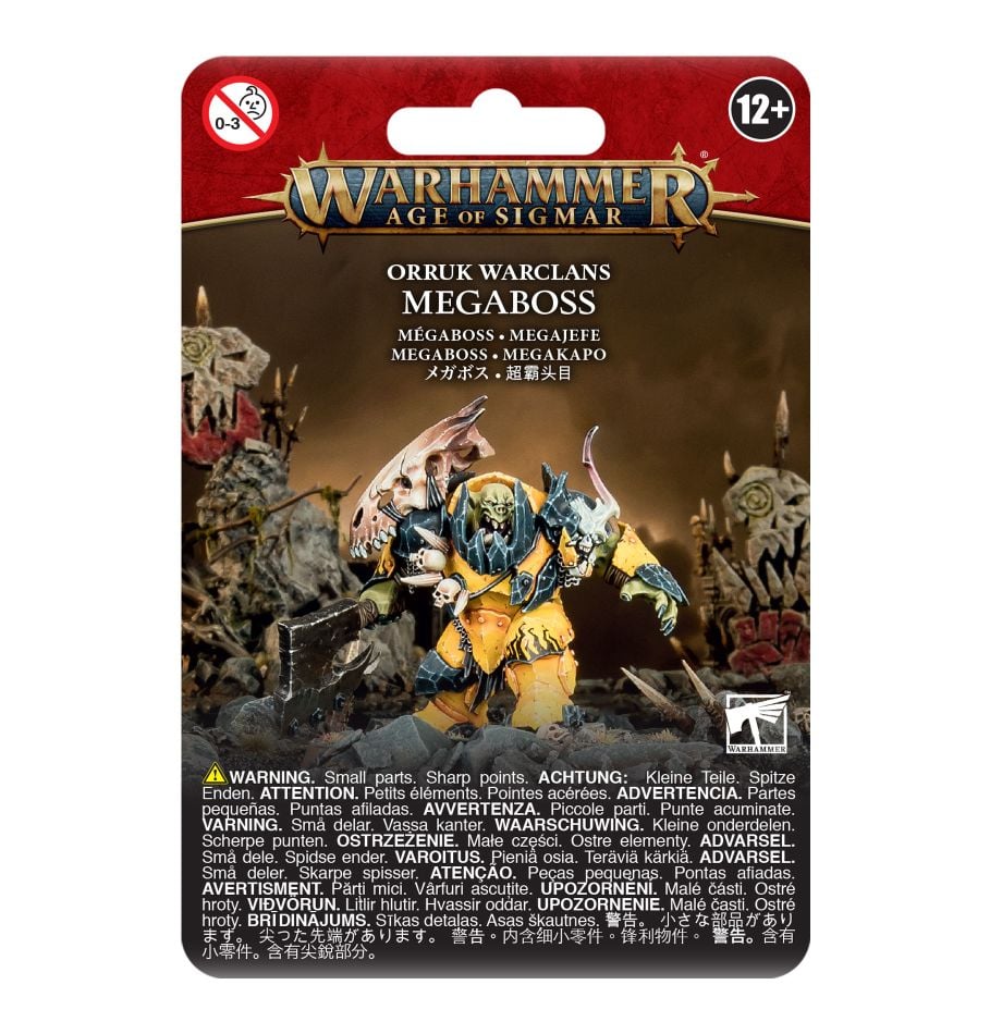 Games Workshop Age of Sigmar Orruk Warclans Megaboss blister pack front showing the painted model