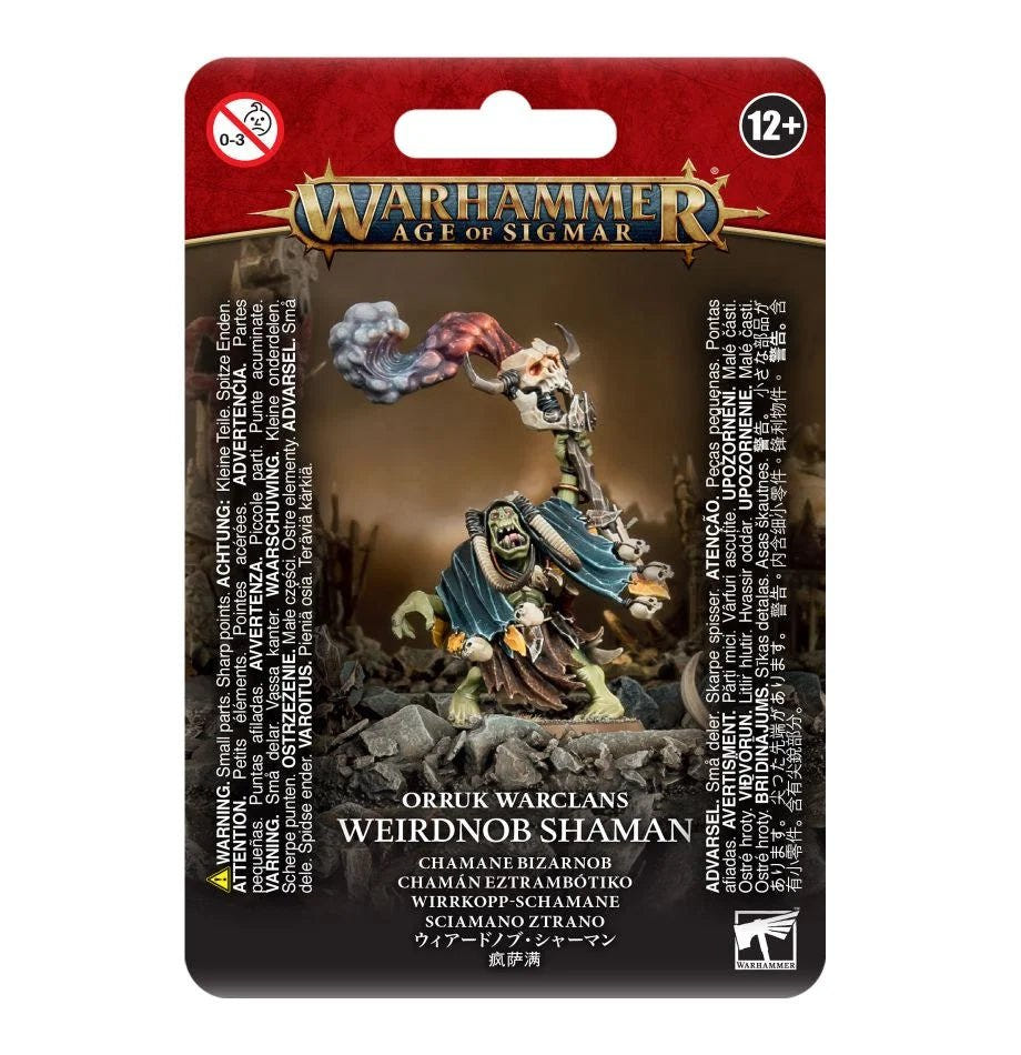 Warhammer Age of Sigmar Orruk Warclans Weirdnob Shaman in its blister packaging