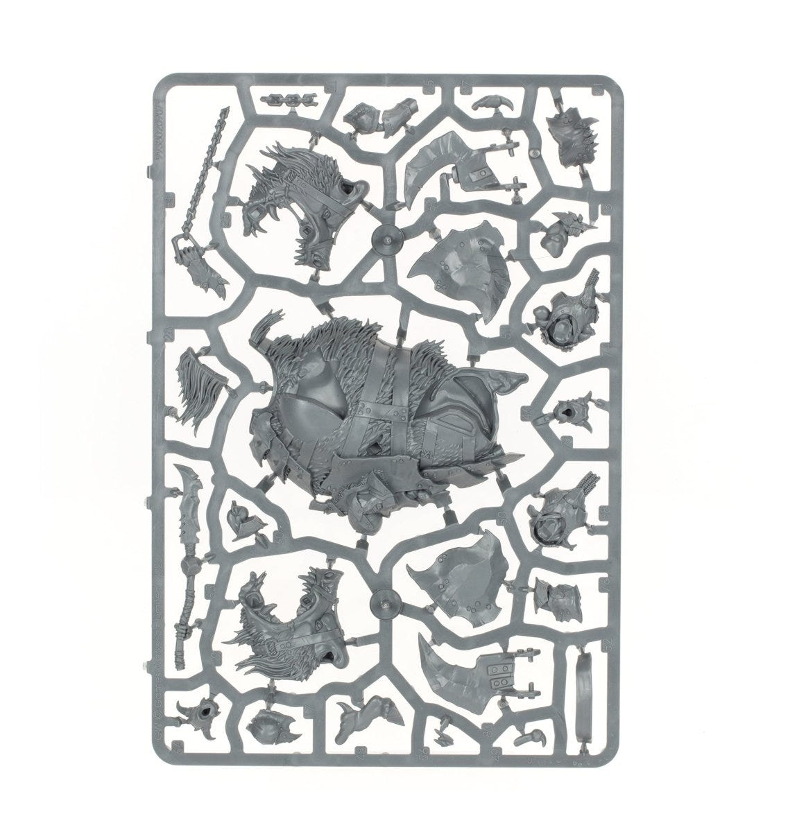 Orruk Warclans Tuskboss on Maw-Grunta unpainted plastic sprue, frame 1 of 3