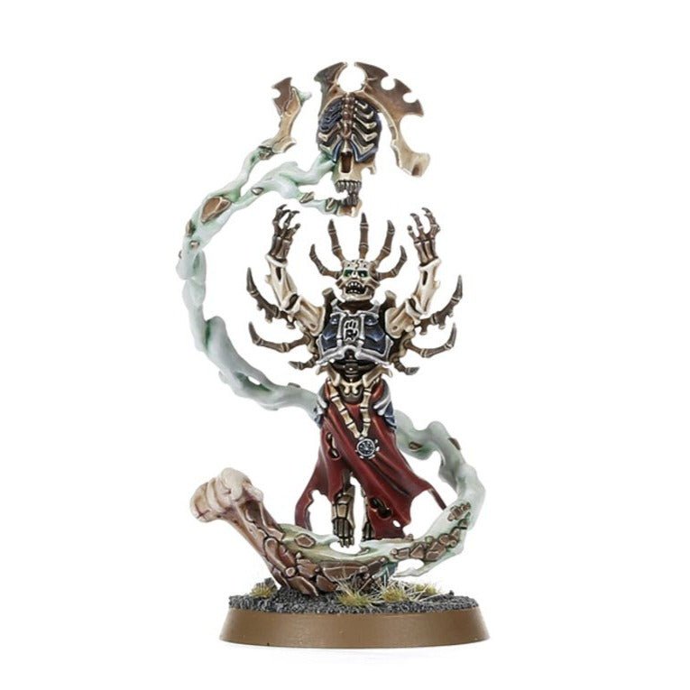 Painted Ossiarch Bonereapers Mortisan Ossifector with bone claws and red robes, front view
