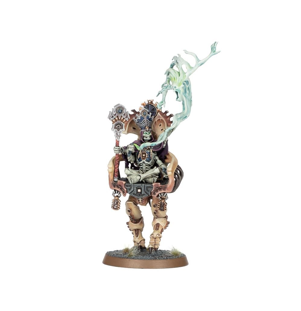 Painted Mortisan Soulmason with staff and ghostly green magic, Ossiarch Bonereapers