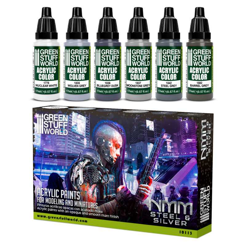 Green Stuff World Paint Set - NMM Steel and Silver - Loaded Dice Barry Vale of Glamorgan CF64 3HD