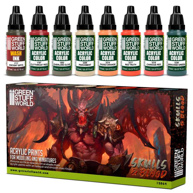 Green Stuff World Paint Set - Skulls & Blood - Loaded Dice